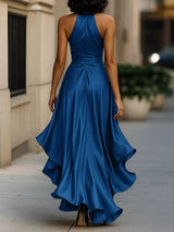 Ruffled Halter Neck Belted Maxi Dress by ALE AVENA – belt detail