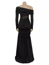 Off-Shoulder Mesh Panel Ruched Maxi Dress by ALE AVENA – side view