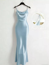 Pearl Strap Cowl Neck Satin Maxi Dress by ALE AVENA – satin fabric detail