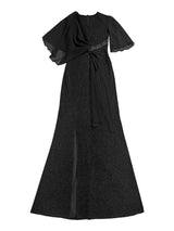 V-Neck Flutter Sleeve Maxi Dress by ALE AVENA – front slit detail