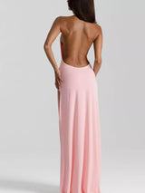Split Backless Halter Neck Maxi Dress in pink by ALE AVENA – full length