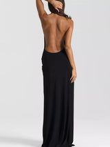 Split Backless Halter Neck Maxi Dress by ALE AVENA – halter neckline detail