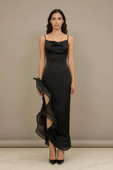 Ruffle Slit Maxi Dress by ALE AVENA – front slit detail
