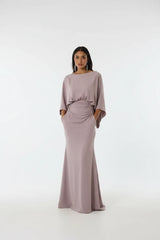 Batwing Sleeve Ruched Maxi Dress with Pockets in black by ALE AVENA – front view