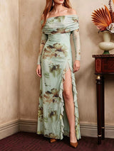 Floral Print Off-Shoulder Maxi Dress by ALE AVENA – off-shoulder neckline detail