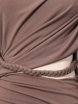 Mocha Brown Asymmetric Draped Maxi Dress by ALE AVENA – size chart