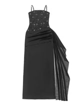 Rhinestone Draped Slit Maxi Dress by ALE AVENA – full length view