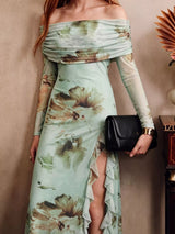 Floral Print Off-Shoulder Maxi Dress by ALE AVENA – full length view
