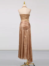 Champagne Halter Ruched Maxi Dress by ALE AVENA – full length view